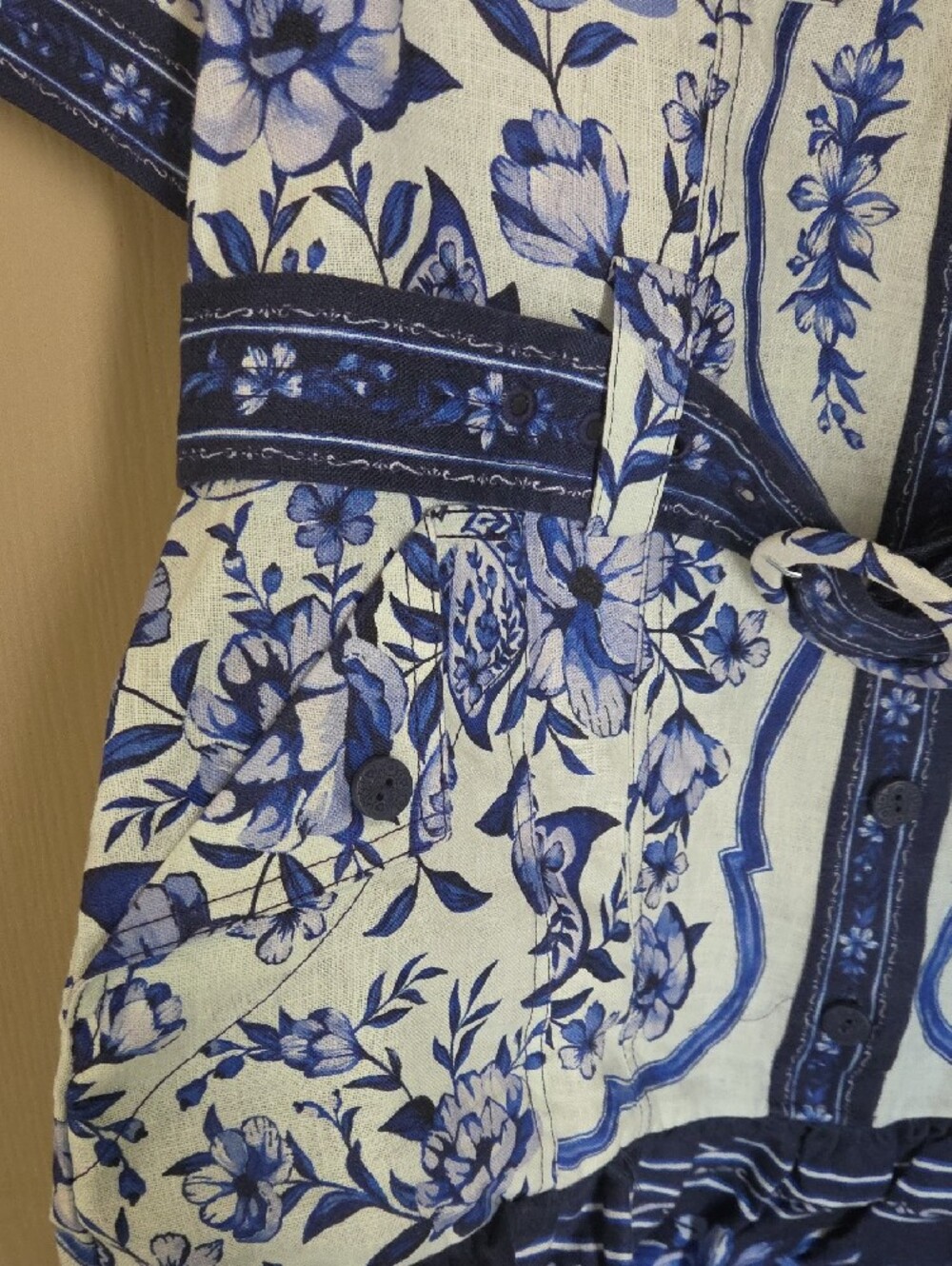 Women's FARM Rio White & Blue Floral Short-Sleeve Button-Down Shirt Dress - Picture 4 of 13
